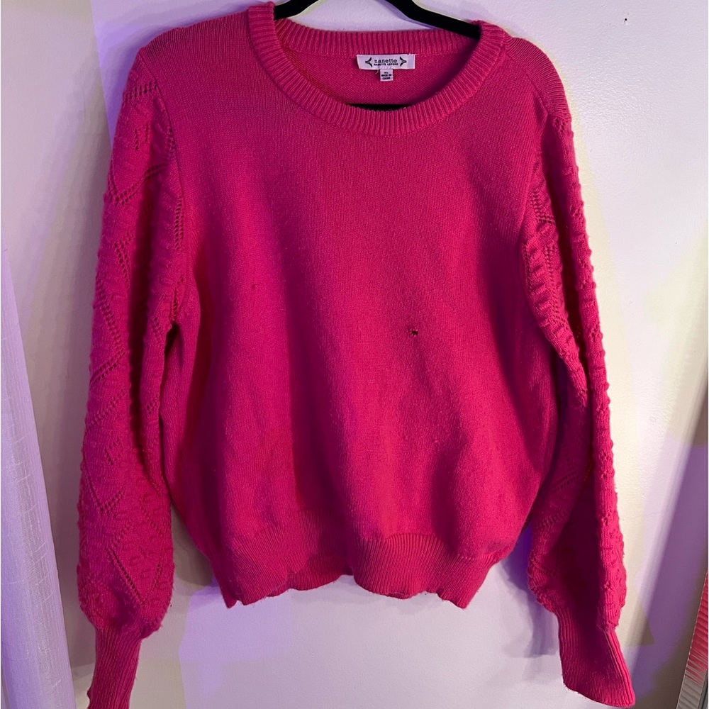 💗hot pink sweater with puffy sleeves